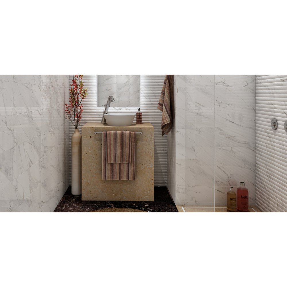 Super Ceramica Relieve stripe carrara blanco brillo falicsempe 20x60 - Csempe Mester